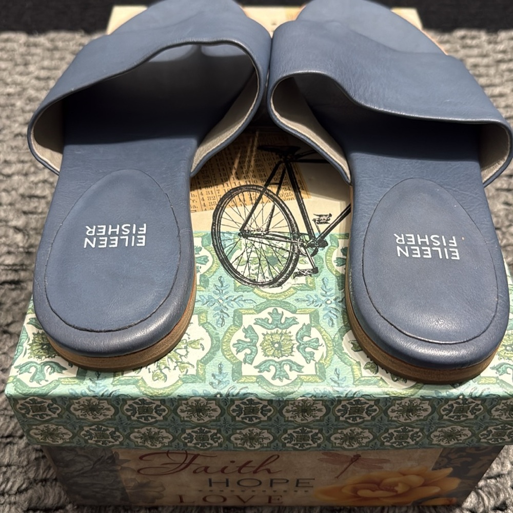 Eileen Fisher Edge Leather Slide Sandal Sz 9 Beach Resortwear Pool Vacation - Picture 6 of 8